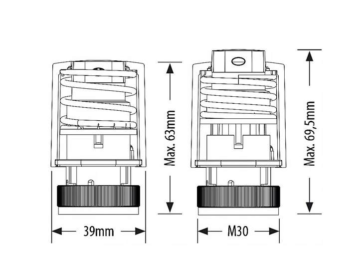 SIŁOWNIK TERMOELEKTRYCZNY DO ROZDZIELACZ T30NC 230V M30x1.5 ENERGOOSZCZĘDNY