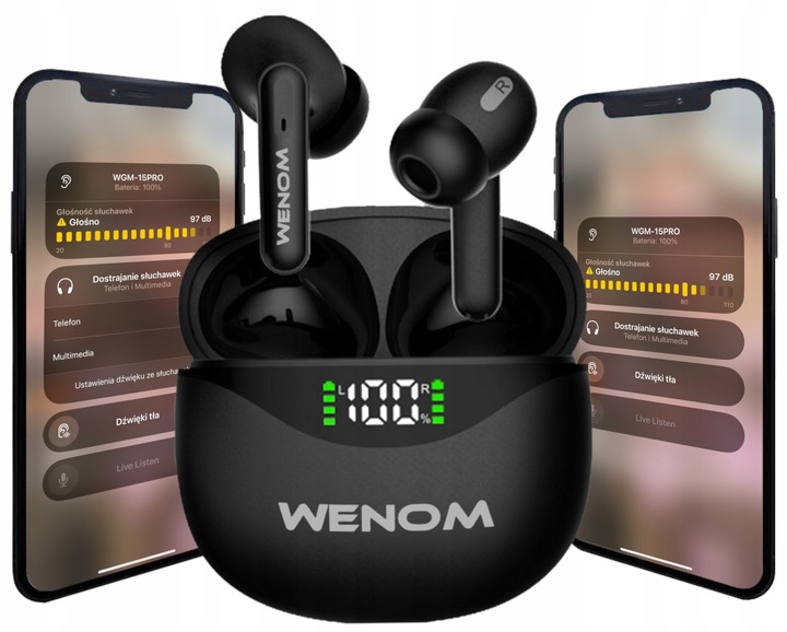 Słuchawki Bluetooth Bezprzewodowe Bluetooth Douszne Czarne Wenom WGM 15 pro