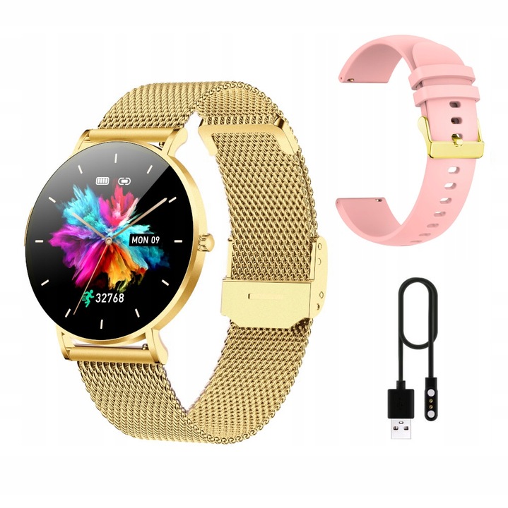 Smartwatch Zegarek Damski Złoty Manta Alexa LUX GOLD 2 Paski menu PL
