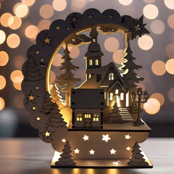 Drewna świąteczna Dekoracje świąteczne Domek Drewniany Ozdoba 3D LED