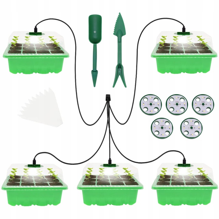 PROPAGATOR ELEKTRYCZNY ZESTAW 5 MINISZKALRNI OŚWIETLENIE LED PANEL WZROSTU