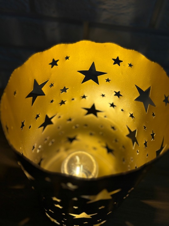 Lampion Świąteczny Gwiazdy Metalowy Czarny Filament Ciepły Biały