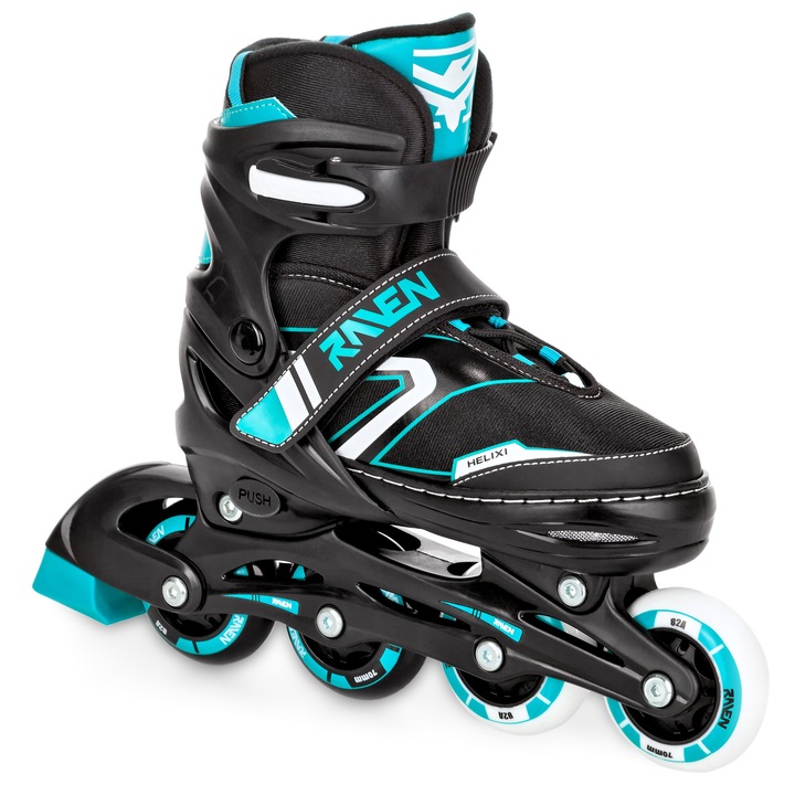 Rolki Łyżwy Wrotki 4w1 Regulowane RAVEN Helixi Black/Mint 30-33 Kółka LED