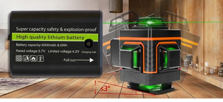 POZIOMICA LASEROWA BLOKADA WAHADŁA 360 LASER KRZYŻOWY DUŻY STATYW +BATERIE