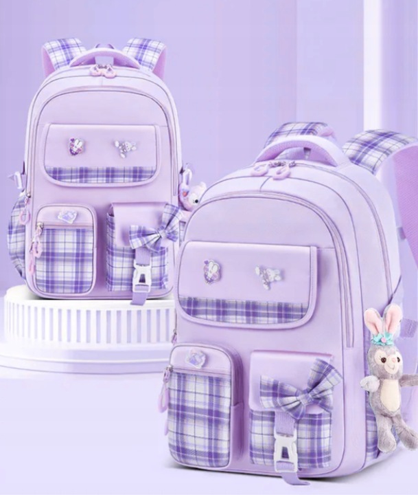 PLECAK SZKOLNY TORNISTER MŁODZIEŻ W KRATĘ POJEMNY DUŻY DO SZKOŁY