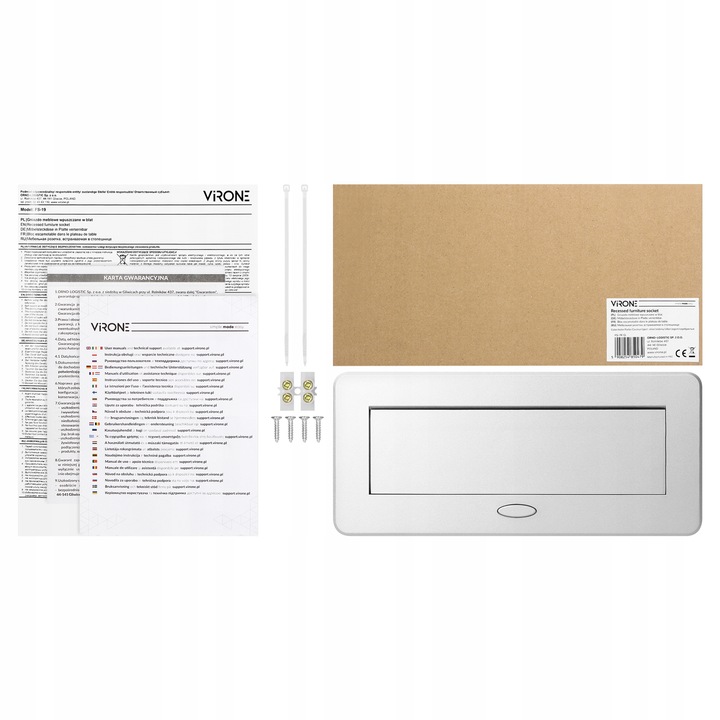 gniazdo wpuszczane chowane w blat potrójne stalowe Srebrne gniazdo meblowe