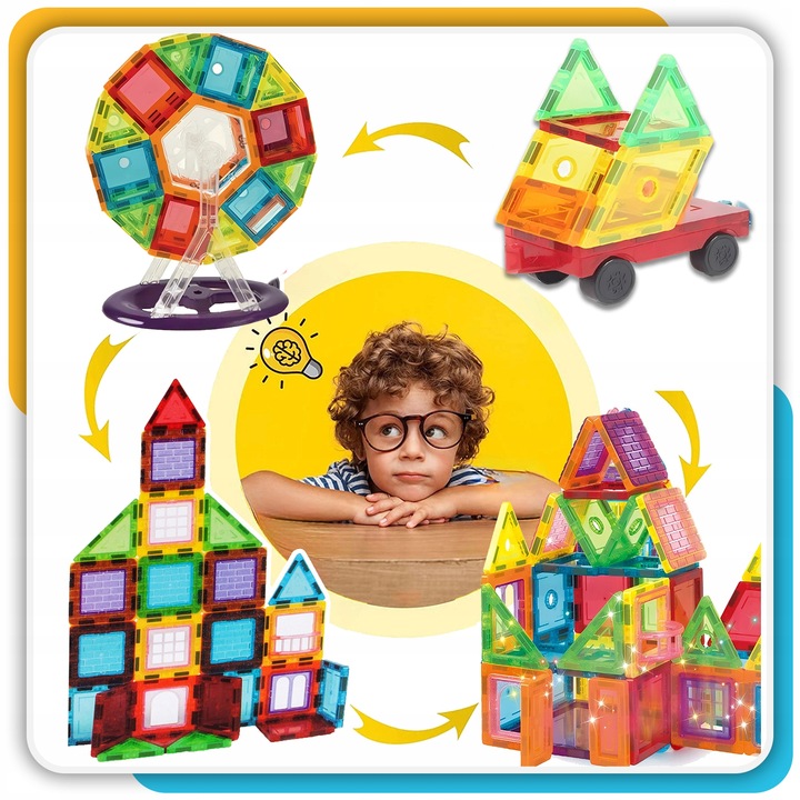 Klocki magnetyczne duże konstrukcyjne 3D zestaw 212 elementów Magnetic -S-