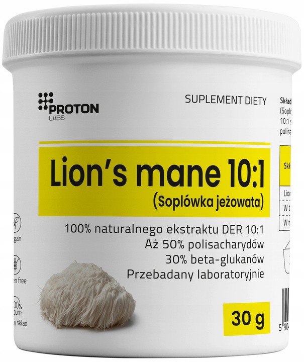 PROTON LABS Lion's Mane 10:1 | 50% Poli | 30% Beta | Soplówka Jeżowata 30g