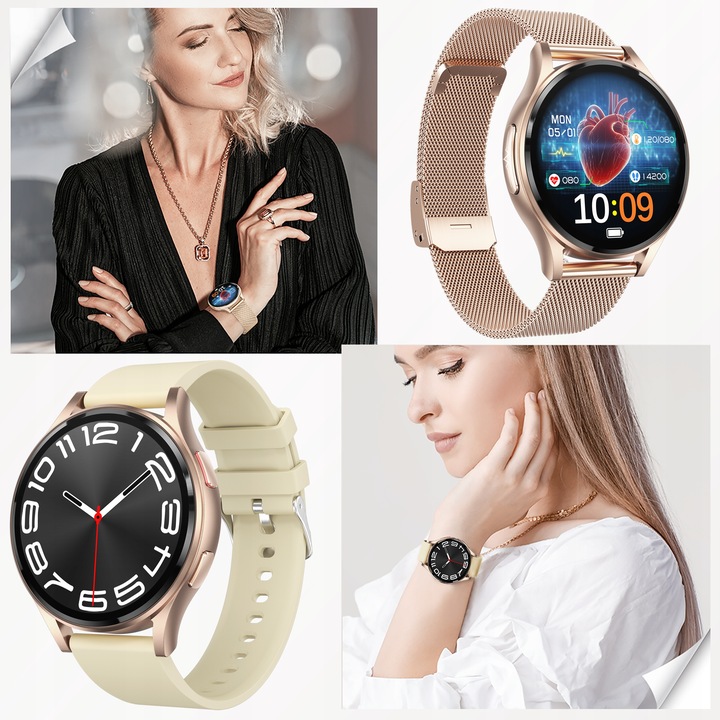 SMARTWATCH DAMSKI AMOLED KARDIOWATCH POMIAR EKG HRV CIŚNIENIE ROZMOWY SMS