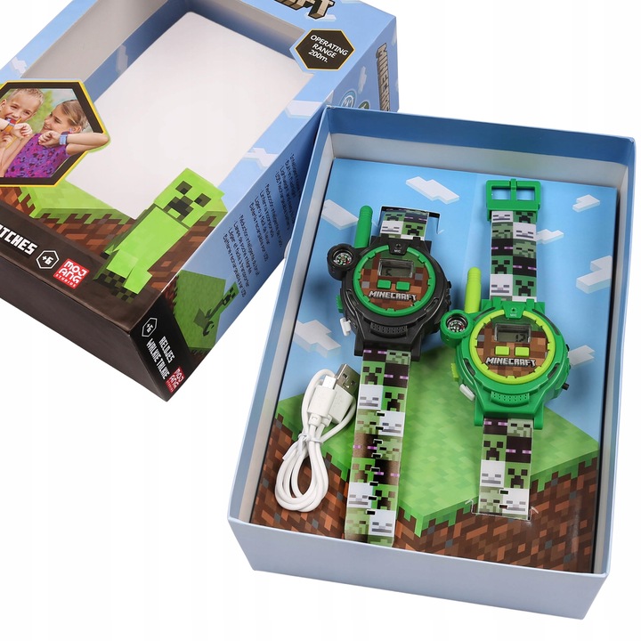MINECRAFT Creeper Zestaw zegarków z funkcją walkie-talkie, KRÓTKOFALÓWKA