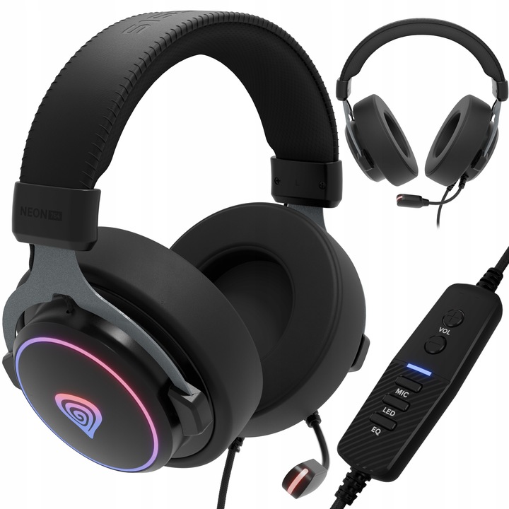Słuchawki 7.1 GENESIS Neon 764 RGB z Mikrofonem PC/PS4/PS5/Android Czarne