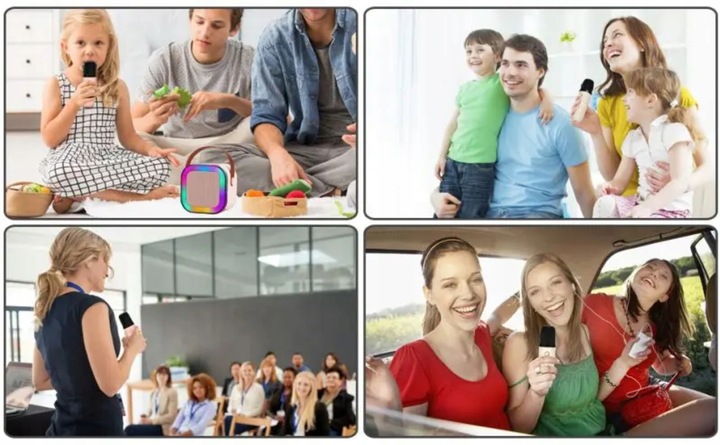 GŁOŚNIK BLUETOOTH PRZENOŚNY KARAOKE RGB 2 MIKROFONY MINI JACK USB SD