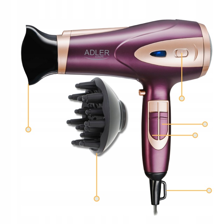 Suszarka do włosów 2400W Z JONIZACJĄ Zimny nawiew + Koncentrator i Dyfuzor
