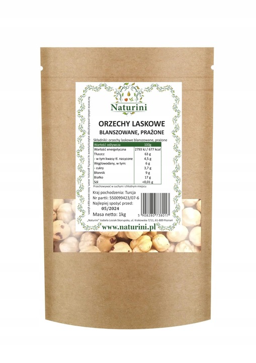 Orzechy laskowe blanszowane i prażone PYSZNE DO MUSLI 1kg