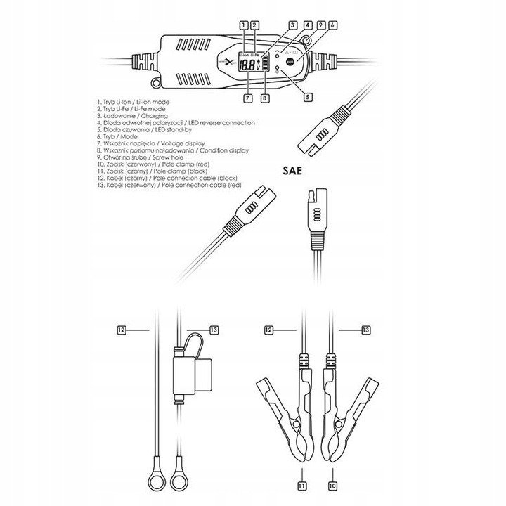 PROSTOWNIK ŁADOWARKA AKUMULATORA LI-ION SBC-LI144