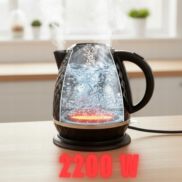 Czajnik Elektryczny Bezprzewodowy 1,7 L | 2200 W | Mocny | Filtr | Czarny