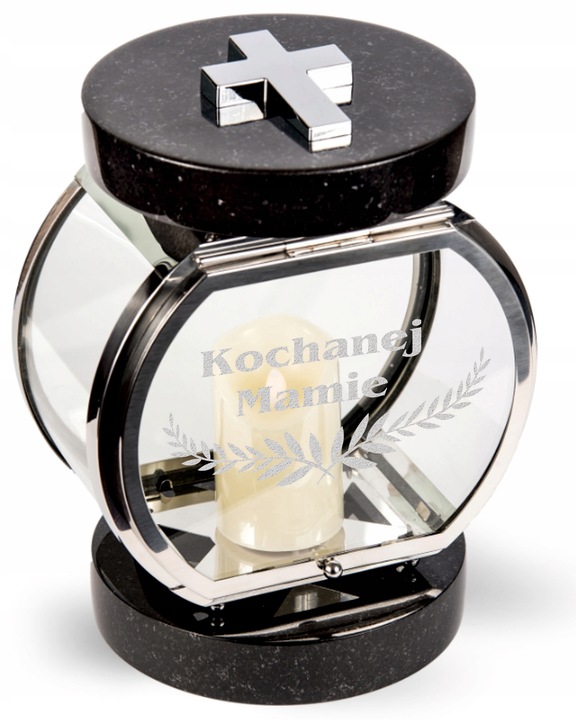 Lampion Na Pomnik Na Nagrobek srebrny stal nierdzewna + czarny granit