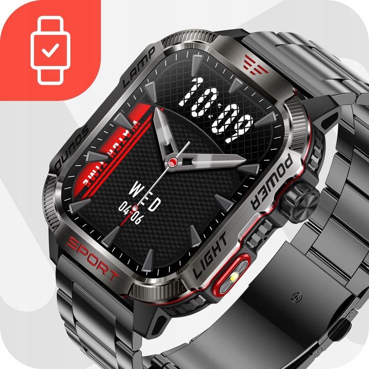 SMARTWATCH MĘSKI MILITARNY ZEGAREK POLSKIE MENU ROZMOWY 600 MAH SMART WATCH