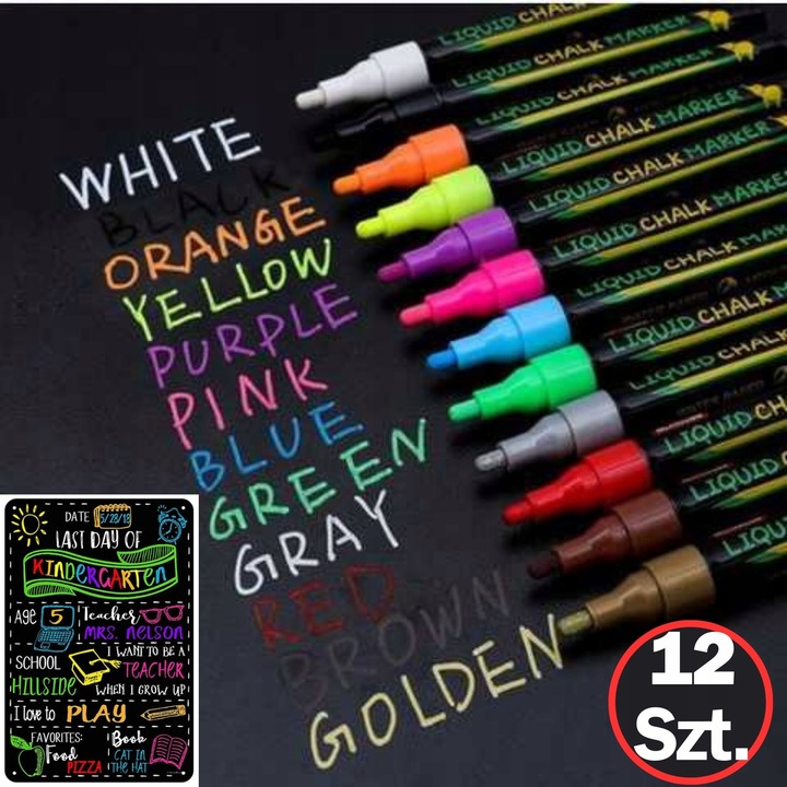 MARKERY KREDOWE do TABLIC PISAKI SUCHOŚCIERALNE Flamastry Mazaki - 12 SZT