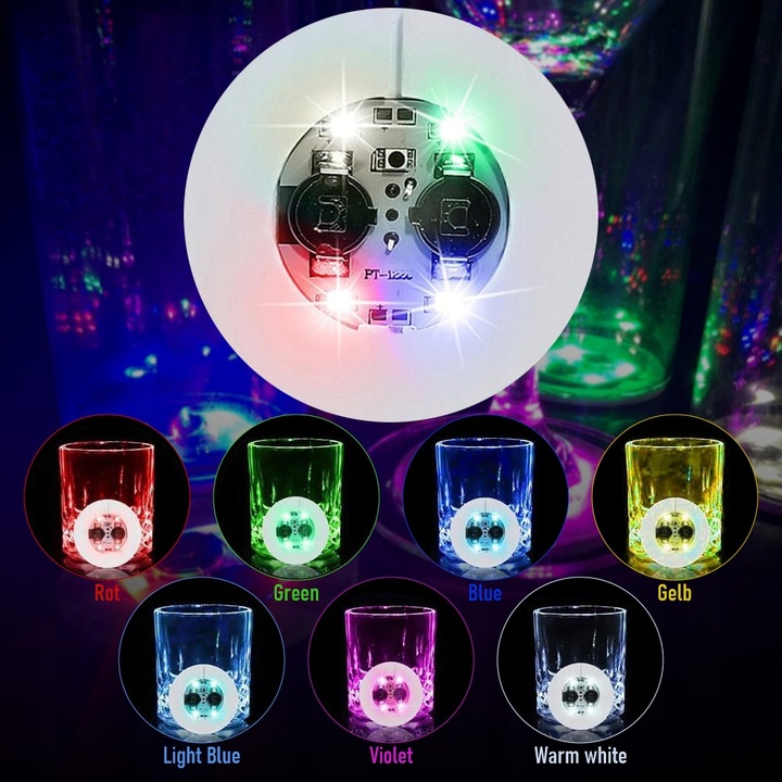 30 LED Coaster LED Naklejka Light Up Coasters 7 kolorów RGB LED na Party