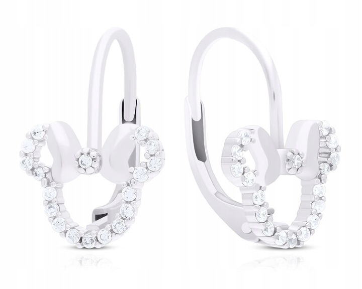 Kolczyki Srebrne Dla Dziewczynki Myszka Miki Minnie Wiszące Cyrkonie pr.925