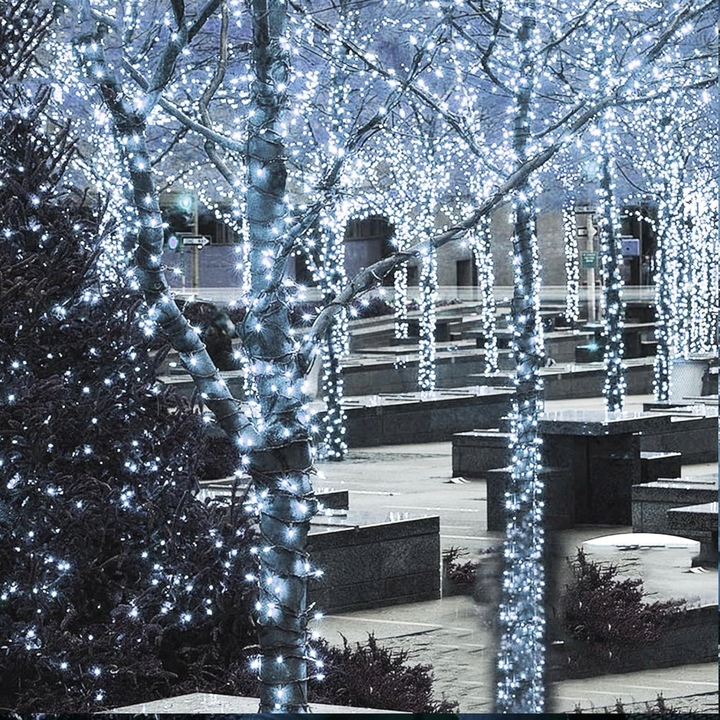 LAMPKI CHOINKOWE 1000 LED BIAŁE ZIMNE IP44 68 M 8 TRYBÓW NA CHOINKĘ
