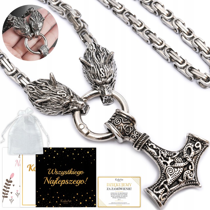 NASZYJNIK MĘSKI THOR MŁOT WIKINGÓW WIEDŹMIN SZKOŁA WILKA STAL CHIRURGICZNA