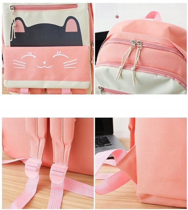 PLECAK SZKOLNY KOT KOTEK MŁODZIEŻOWY + PIÓRNIK CZARNY ZESTAW Z KOTKIEM 5w1