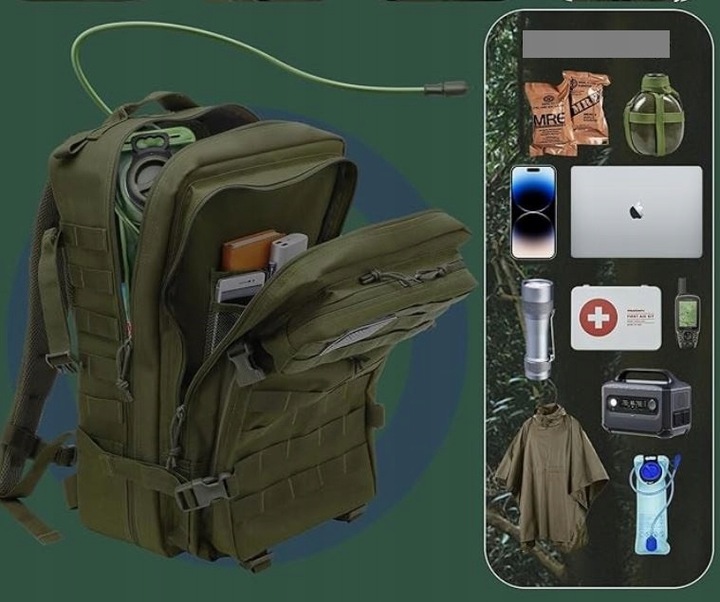 DUŻY PLECAK WOJSKOWY POJEMNY TURYSTYCZNY TAKTYCZNY MILITARNY 45L + FLAGA