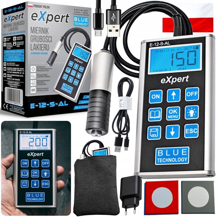Miernik grubości lakieru Czujnik Tester E-12-S-AL Stal Aluminium Ocynk PRO