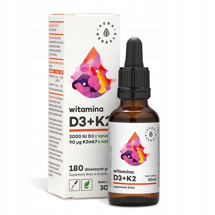 AURA HERBALS Witamina D3 + K2MK7 w kroplach 30 ml