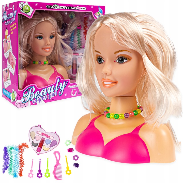 GŁOWA LALKA DO STYLIZACJI I CZESANIA WŁOSÓW MAKIJAŻU DLA DZIECI + AKCESORIA