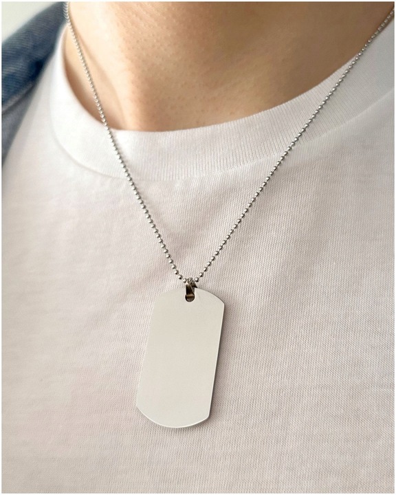 Nieśmiertelnik naszyjnik srebrny MĘSKI łańcuszek stal PREZENT GRAWER GRATIS