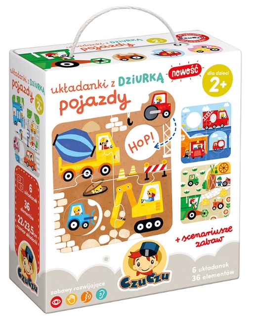 CZUCZU Puzzle Układanki z Dziurką POJAZDY 6 Układanek 36 Elementów 2+