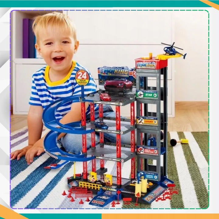 DUŻY PARKING GARAŻ PIĘTROWY AUTA HELIKOPTER TOR SAMOCHODOWY WINDA