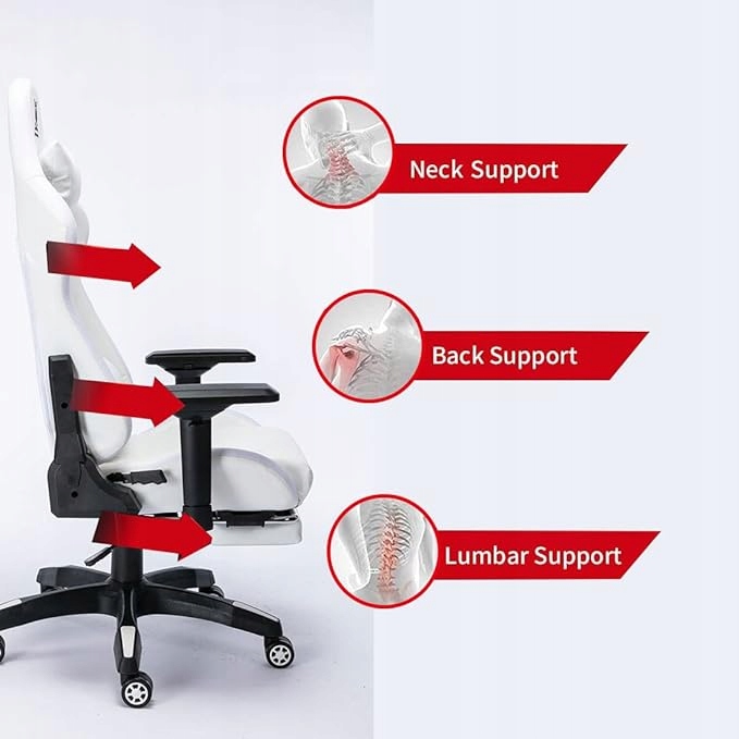 FOTEL GAMINGOWY BIUROWY WYGODNY KRZESŁO GRACZA OBROTOWY +RGB LED I PODNÓŻEK