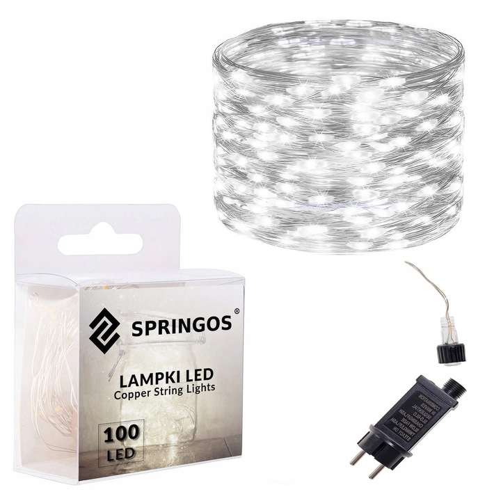 LAMPKI DRUCIKI 100 LED 13m ZEW/WEW MIKRO NA PRĄD 8 FUNKCJI ZIMNE ZASILACZ