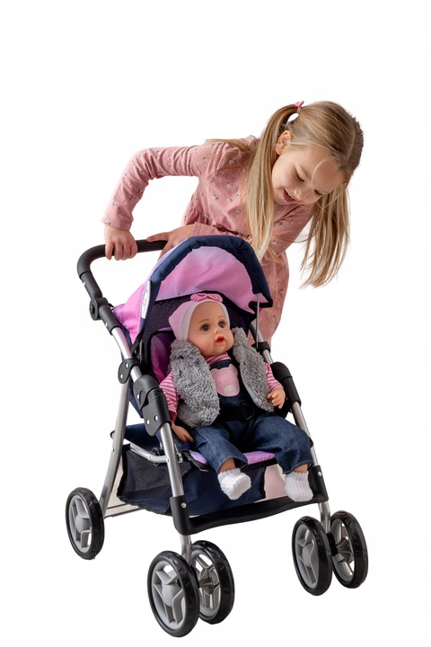 Wózek z lalką Doris SPACRÓWKA DLA LALEK + Duża INTERAKTYWNA LALKA BOBAS