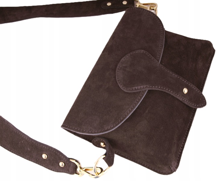 Zamszowa Torebka włoska CZEKOLADOWA nerka listonoszka MAXI DUŻA WERSJA