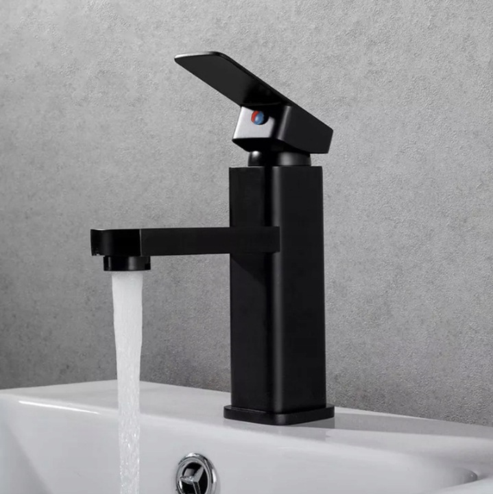 BATERIA ŁAZIENKOWA UMYWALKOWA KRAN DO UMYWALKI NISKI NABLATOWY CZARNY