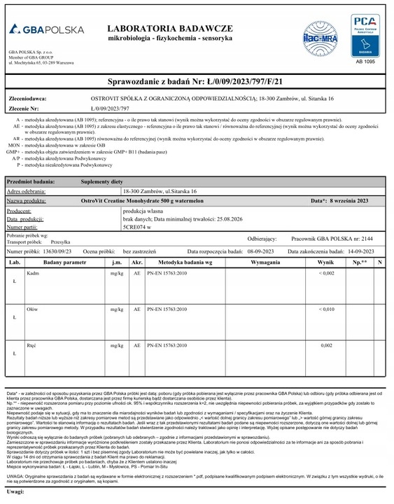 OstroVit Creatine Monohydrate 500 g KREATYNA