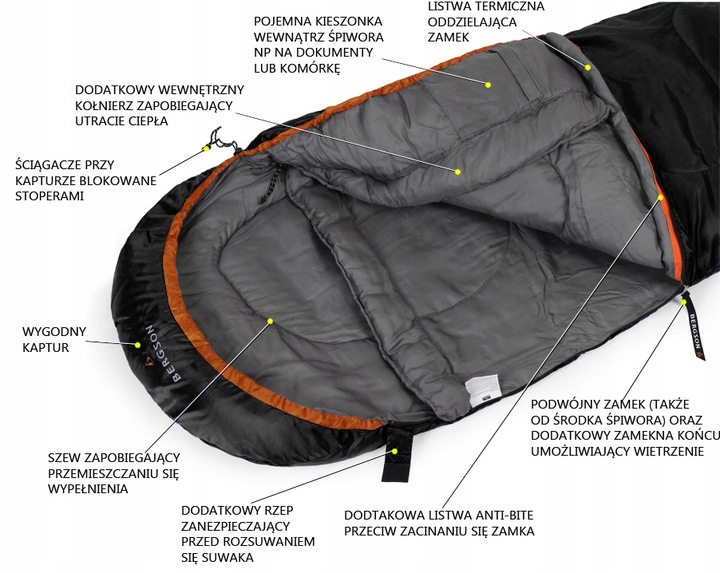 Śpiwór mumia Bergson WEEKEND 300 Black