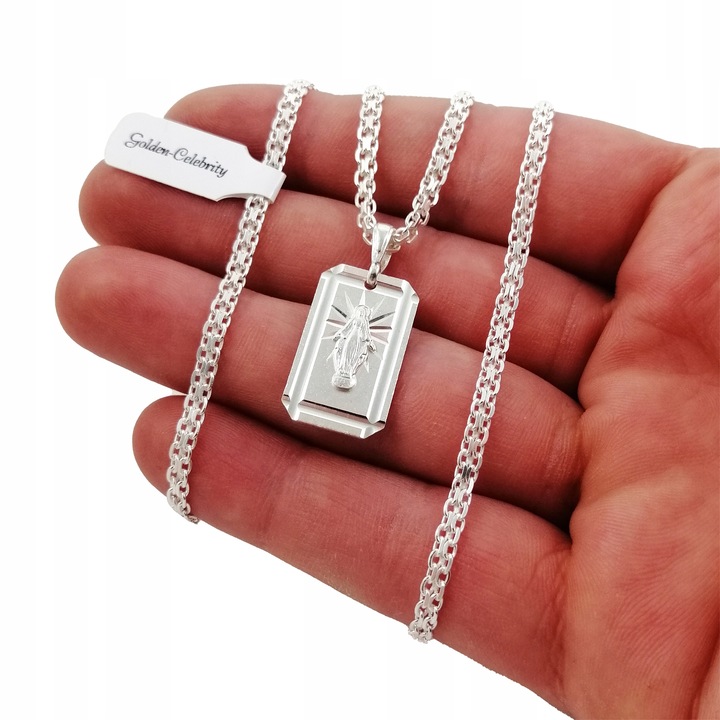 SREBRNY ŁAŃCUSZEK BISMARK+MEDALIK CUDOWNY 925 NASZYJNIK DLA CHŁOPCA+GRAWER