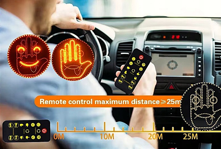 SYGNALIZATOR GESTÓW LED DO SAMOCHODU 8 GESTÓW ŚRODKOWY PALEC ! EMOTKI PILOT