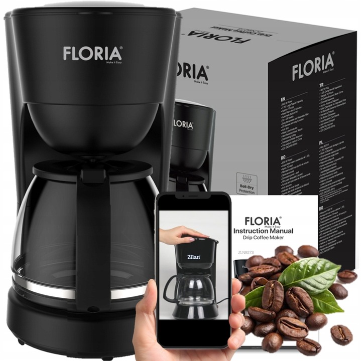 EKSPRES PRZELEWOWY 12 FILIŻANEK 1,25L CZARNY 600W