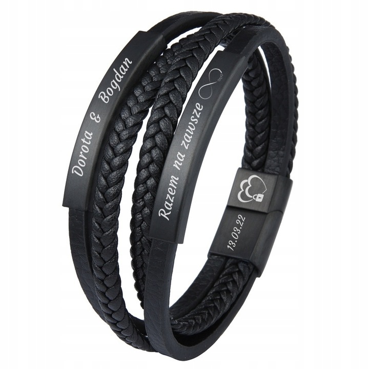 Bransoletka skórzana PODWÓJNA dzień OJCA dla TATY SYNA z GRAWEREM prezent