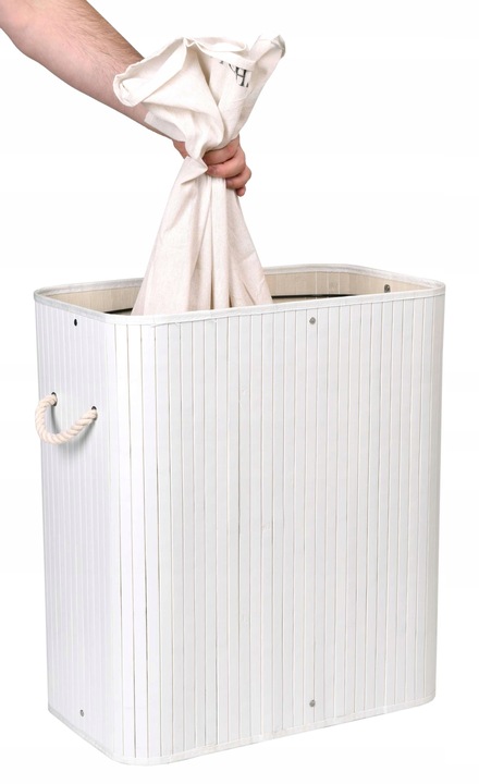 KOSZ BAMBUSOWY NA PRANIE BIELIZNĘ DWUKOMOROWY POJEMNIK Z PODZIAŁEM 100L