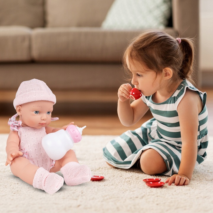 LALKA BOBAS NIEMOWLAK ŚLICZNA RÓŻOWE UBRANKO BUTELKA AKCESORIA DLA DZIECI