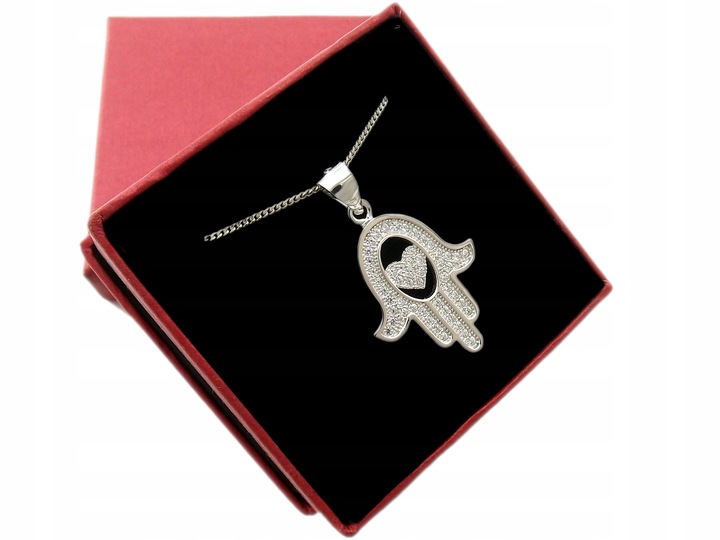 Srebrny Naszyjnik Damski 925 Wisiorek Łańcuch Dłoń Ręka Fatimy Hamsa Amulet