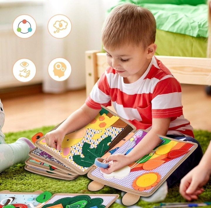 Tablica Manipulacyjna Sensoryczna Montessori Książeczka Zabawka Edukacyjna